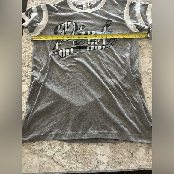 VS PINK Ringer Tee Gray With Black And White Plaid Logo Small - Picture 6 of 7